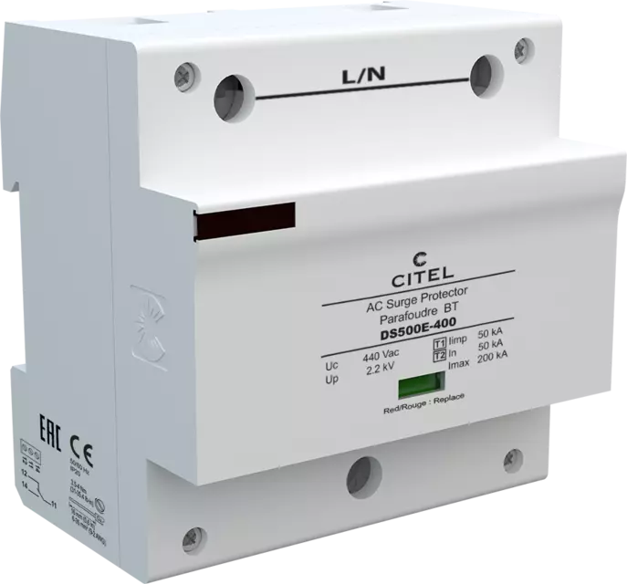 DPS unipolar 230/400V, Tipo 1, Iimp 50kA, señalización remota DS500E-400