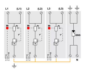 DPS trifásico+neutro 120/208V, Tipo 1, Iimp 50kA, protección MC/MD, señalización remota, configuración 3+1