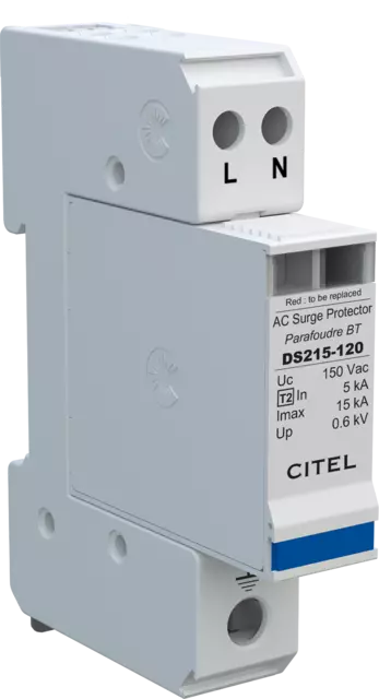 DPS monofásico compacto, Tipo 2, Imax 15kA, módulo enchufable, protección MC, configuración 2+0 DS215-120