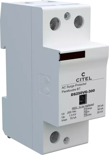 DPS unipolar 230/400V, Tipo 1, Iimp 25kA, señalización remota, Uc 255V, tecnología VG
