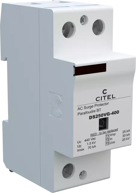 DPS unipolar 230/400V, Tipo 1, Iimp 25kA, señalización remota, Uc 440V, tecnología VG