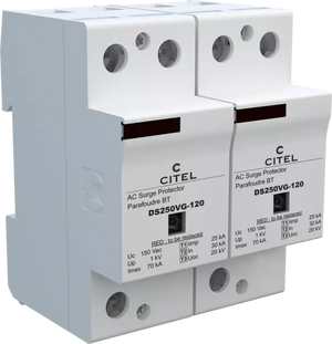 DPS monofásico 120/208V, Tipo 1, Iimp 25kA, señalización remota, protección MC, configuración 2+0, tecnología VG