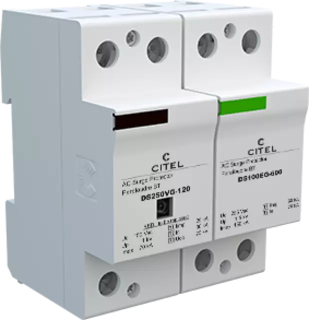 DPS monofásico 120/208V, Tipo 1, Iimp 25kA, señalización remota, protección MC/MD, configuración 1+1, tecnología VG