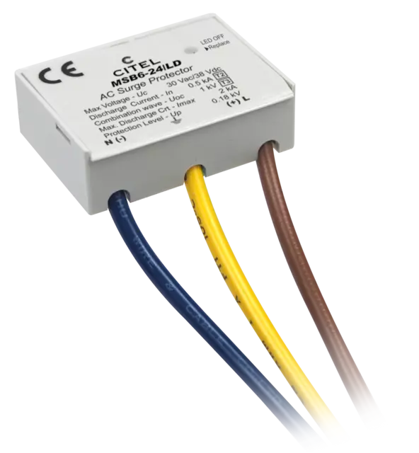 DPS compacto Tipo 2, red 24Vac/30Vdc, conexión por hilos, Imax 6kA, indicador LED