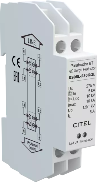 DPS bifásico+neutro para riel DIN, 230Vac, desconexión en serie, configuración 2+1
