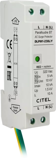 Protección monofásica compacta perfil bajo para riel DIN, red 230Vac, desconexión mecánica en serie, configuración Y
