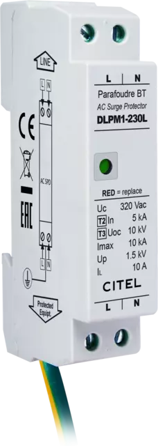 Protección monofásica compacta perfil bajo para riel DIN, red 230Vac, desconexión mecánica en serie, configuración 1+1 DLPM1-230L