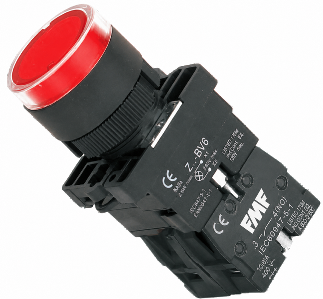 Pulsador Rasante con lámpara 6-380v Rojo NC
