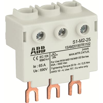 S1-M2-25 Bloque de alimentación de potencia de 3 fases Alto, para MS116 / MS132, 25mm2