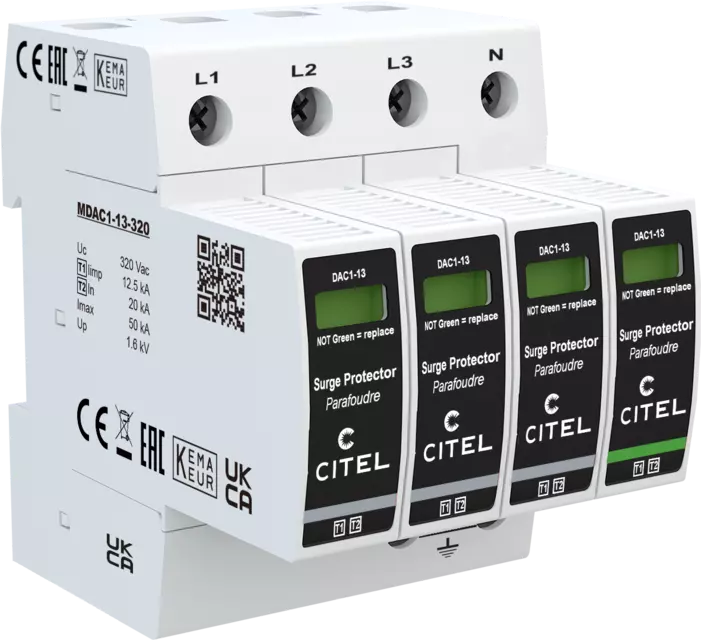 DPS trifásico+neutro Tipo 1 configuración 3+1 Iimp 12,5kA, Uc 440Vac