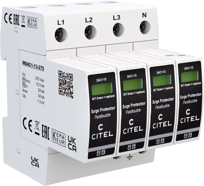 DPS trifásico+neutro Tipo 1 configuración 4+0 Iimp 12,5kA, Uc 275Vac