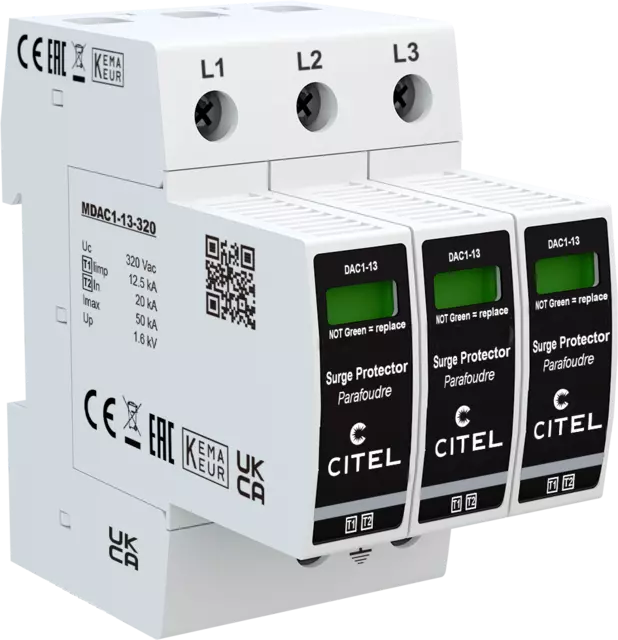 DPS trifásico Tipo 1 configuración 3+0 Iimp 12,5kA, Uc 320Vac
