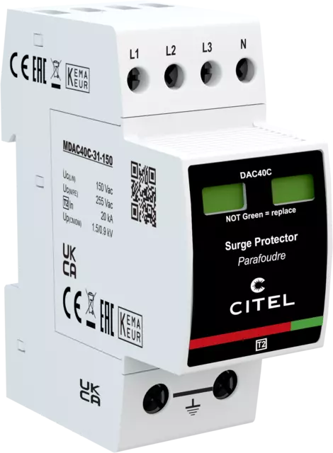 DPS trifásico+N Tipo 2 compacto, Uc 150Vac, configuración 3+1 DAC40C-31-150