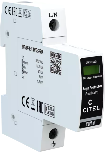 DPS unipolar Tipo 1 Iimp 12,5kA, Uc 320Vac, tecnología VG