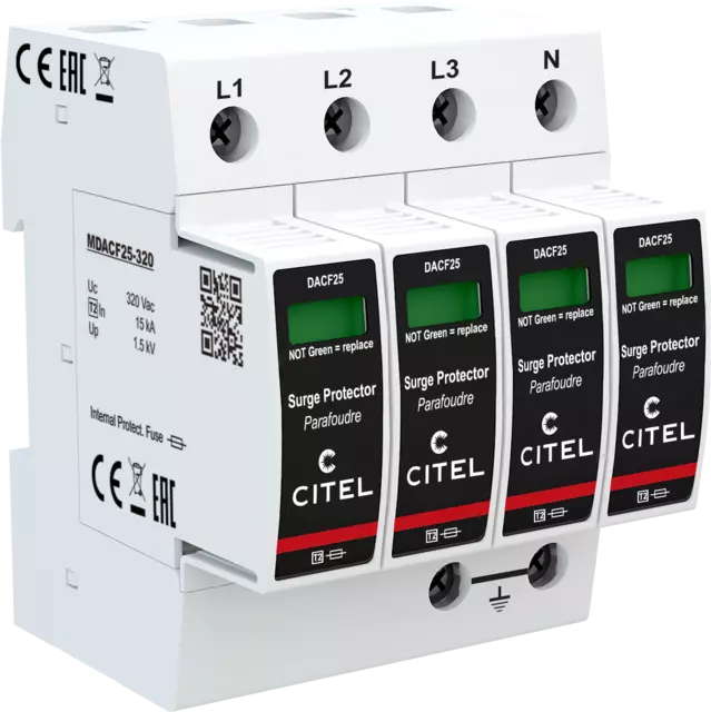 DPS trifásico+neutro configuración 4+0 Tipo 2 Uc 320Vac, fusible integrado