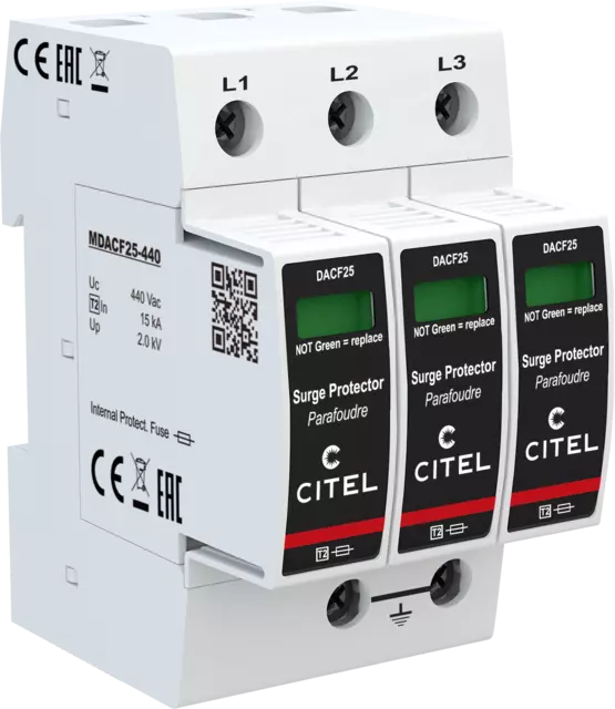 DPS trifásico configuración 3+0 Tipo 2 Uc 440Vac, fusible integrado