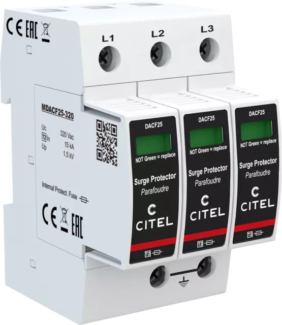 DPS trifásico configuración 3+0 Tipo 2 Uc 320Vac, fusible integrado