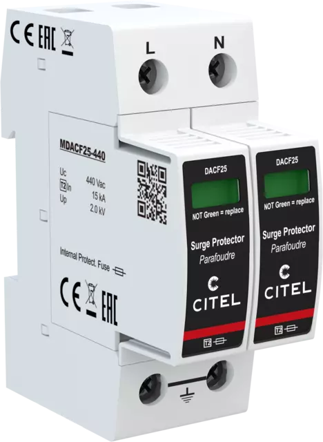 DPS monofásico configuración 2+0 Tipo 2 Uc 440Vac, fusible integrado