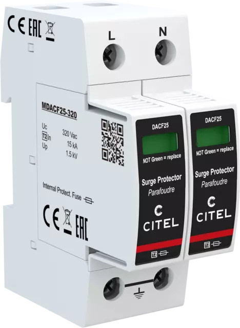 DPS monofásico configuración 2+0 Tipo 2 Uc 320Vac, fusible integrado