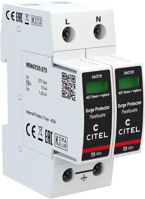 DPS monofásico configuración 2+0 Tipo 2 Uc 275Vac, fusible integrado