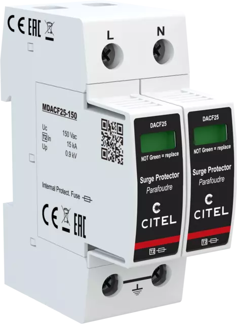DPS monofásico configuración 2+0 Tipo 2 Uc 150Vac, fusible integrado