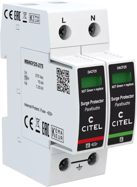 DPS monofásico configuración 1+1 Tipo 2 Uc 275Vac, fusible integrado
