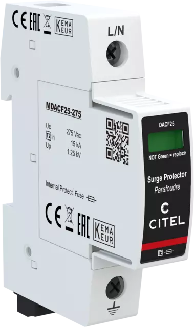 DPS unipolar Tipo 2 Imax 25kA Uc 275V, fusible integrado, señal remota