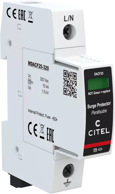 DPS unipolar Tipo 2 Imax 25kA Uc 320V, fusible integrado, señal remota