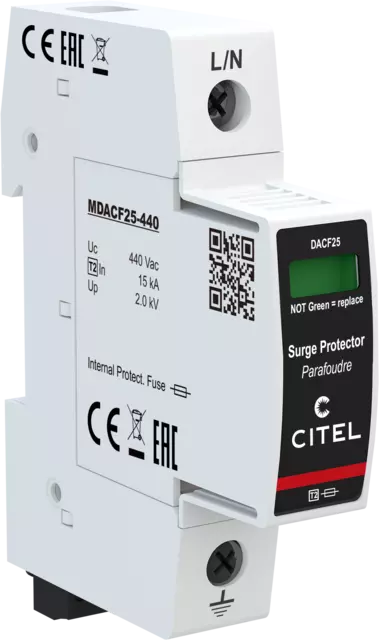 DPS unipolar Tipo 2 Imax 25kA Uc 440V, fusible integrado, señal remota