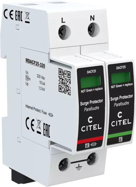 DPS monofásico configuración 1+1 Tipo 2 Uc 440Vac, fusible integrado, señal remota