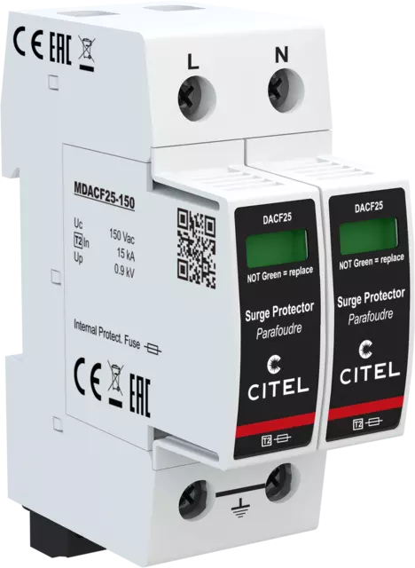DPS monofásico configuración 2+0 Tipo 2 Uc 150Vac, fusible integrado, señal remota