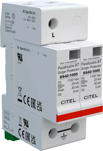 DPS unipolar, Tipo 2, Imax 40kA, señalización remota, Uc 1060Vac