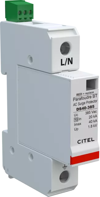 DPS unipolar, Tipo 2, Imax 40kA, señalización remota, Uc 385Vac