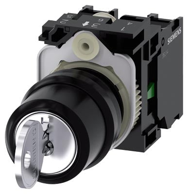 Selector 3 posiciones mantenidas con llave 2NA, retiro en cualquier punto, plástico, diámetro 30mm