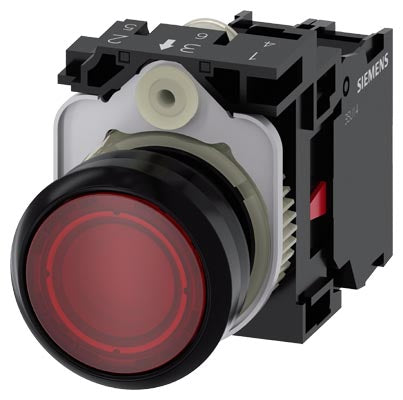 Pulsador iluminado LED color rojo 24V AC/DC, momentáneo rasante 1NC, plástico diámetro 22mm