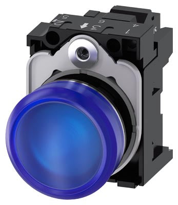 Lámpara de señalización, 22 mm, redondo, metal, brillante, azul, lente, liso, CON LED INTGR. 24 V AC/DC