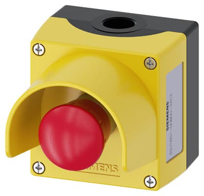 Caja para aparatos de mando, 22 mm, 1 punto de mando de metal, A=pulsador de seta PARADA DE EMERGENCIA