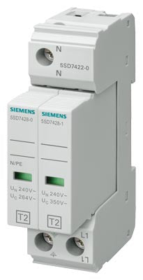 Limitador de sobretensión, Tipo 2, 2 polos, sin señal remota, In/Imax 20/40 kA, para sistema TN-S y TT