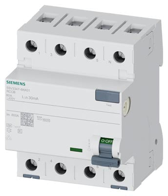 Interruptor Diferencial 4 Polos (3P+N), con retardo breve, 30mA, 80A