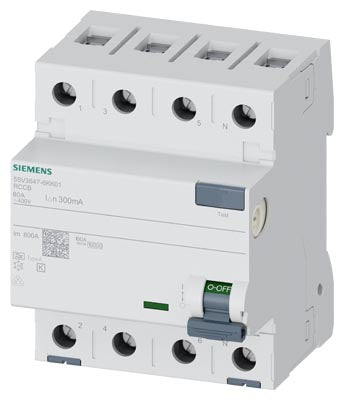 Interruptor Diferencial 4 Polos (3P+N), con retardo breve, 300mA, 80A
