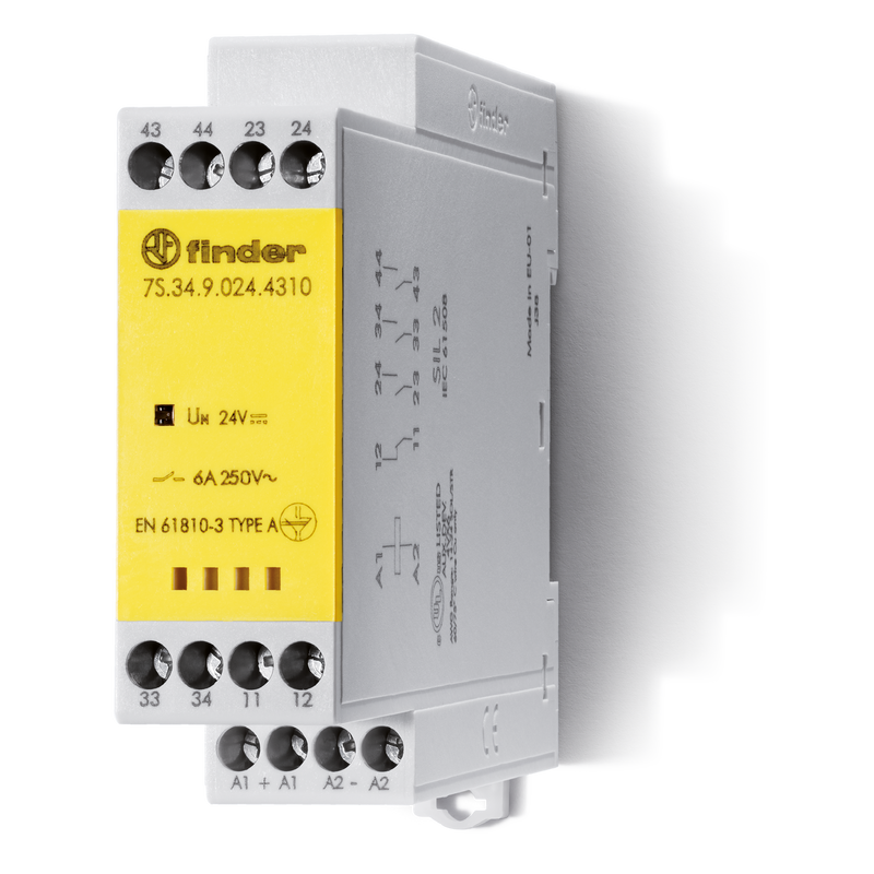 Rele modular con contactos de guia forzada Tipo 7S.34 (2NA + 2NC y 3NA + 1NC) 6A