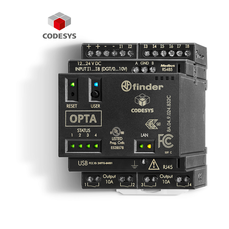 OPTA ADVANCED 8A, 8 DI o AI, 4 NA 10A RJ45, MODBUS, RS485, WIFI, BLE
