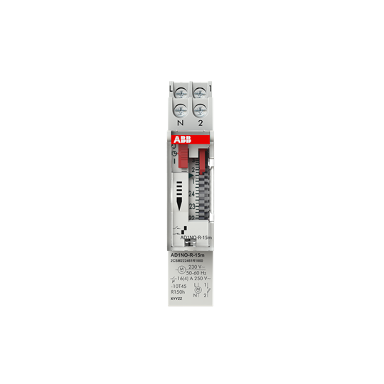 Reloj horario diario reserva 100h, AD1NO-R-15m, 15min., 1NA, 220VCA, 1mód.