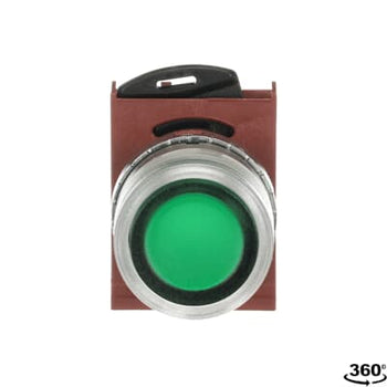 Cabezal pulsador iluminado verdo con cuerpo y tuerca