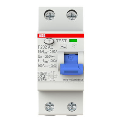 Int. Diferencial F202 AC-63/0,03, Tipo AC 2P 63A 30mA