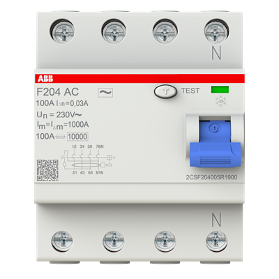 Int. Diferencial F204AC-100/0,03, Tipo AC 4P 100A 30mA