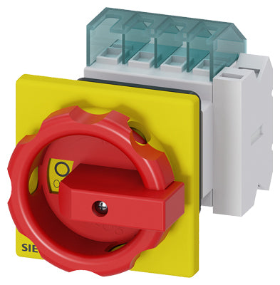 SENTRON, interruptor-seccionador 3LD, Pulsador de parada de emergencia, 3 polos, Iu: 16 A, Potencia de empleo / con AC-23 A a 400 V: 7,5 kW, con fijación frontal, 1NC, 1NA