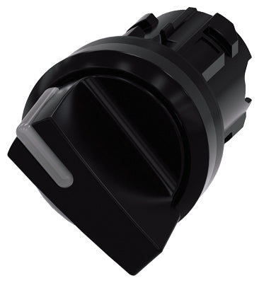 Selector iluminable, 22 mm, redondo, plástico, negro, muletilla corta, 2 posiciones O-I