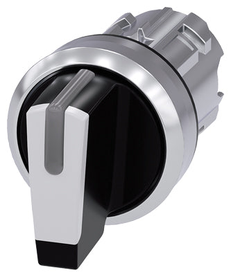Selector, iluminable, 22 mm, redondo, metal, brillante, blanco, selector, corto, 3 posiciones