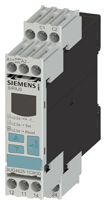 Relé de vigilancia digital para Corriente Residual, Rango de medida 0.01…43A, 2CO con ajuste de retardo de 0.1…20s, Voltaje de Control Us=24…400V AC/DC